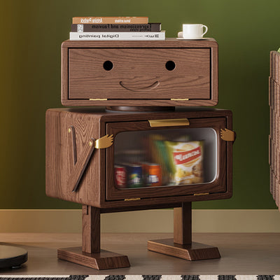 Modern Art Deco Kids Robot Rubberwood Acrylic Plastic Rotatable Nightstand 2-Drawer For Bedroom
