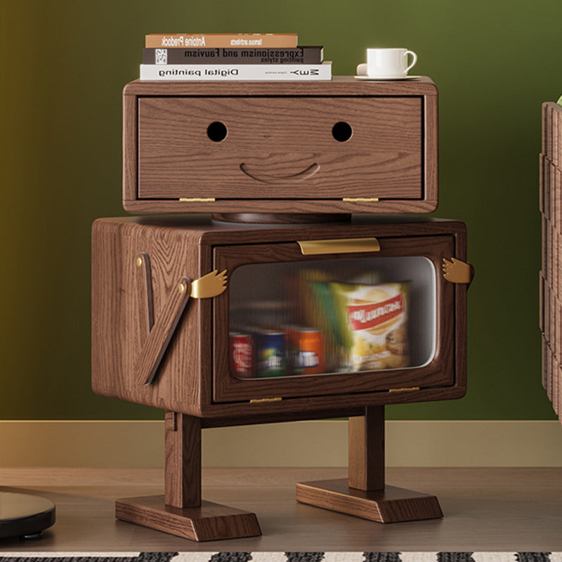 Modern Art Deco Kids Robot Rubberwood Acrylic Plastic Rotatable Nightstand 2-Drawer For Bedroom