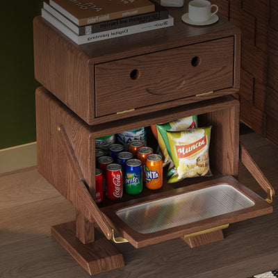 Modern Art Deco Kids Robot Rubberwood Acrylic Plastic Rotatable Nightstand 2-Drawer For Bedroom