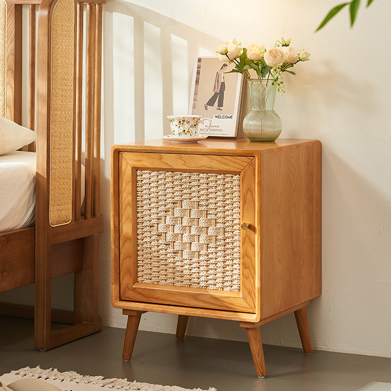 Chevet traditionnel rustique carré en frêne massif, contreplaqué, tressage en corde, 2 tiroirs pour chambre à coucher 