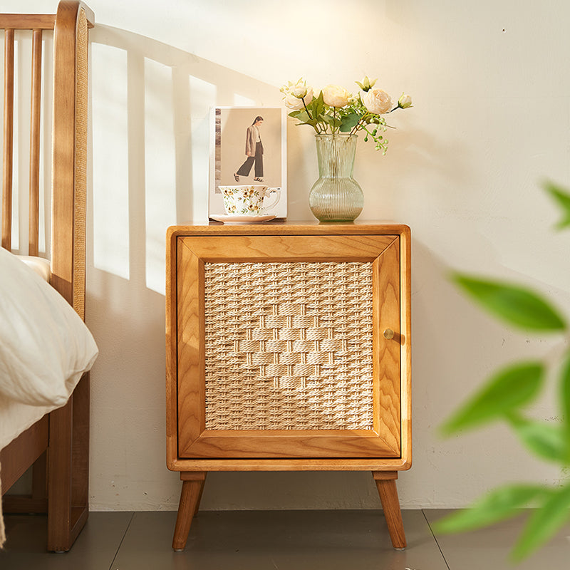 Chevet traditionnel rustique carré en frêne massif, contreplaqué, tressage en corde, 2 tiroirs pour chambre à coucher 
