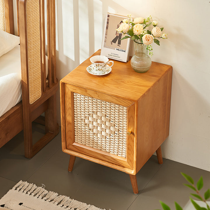 Chevet traditionnel rustique carré en frêne massif, contreplaqué, tressage en corde, 2 tiroirs pour chambre à coucher 