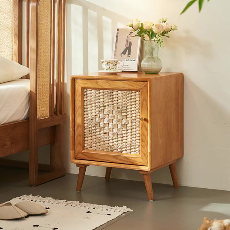 Chevet traditionnel rustique carré en frêne massif, contreplaqué, tressage en corde, 2 tiroirs pour chambre à coucher 