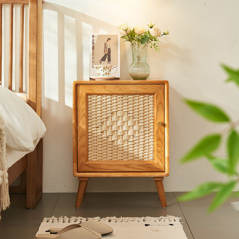 Chevet traditionnel rustique carré en frêne massif, contreplaqué, tressage en corde, 2 tiroirs pour chambre à coucher 