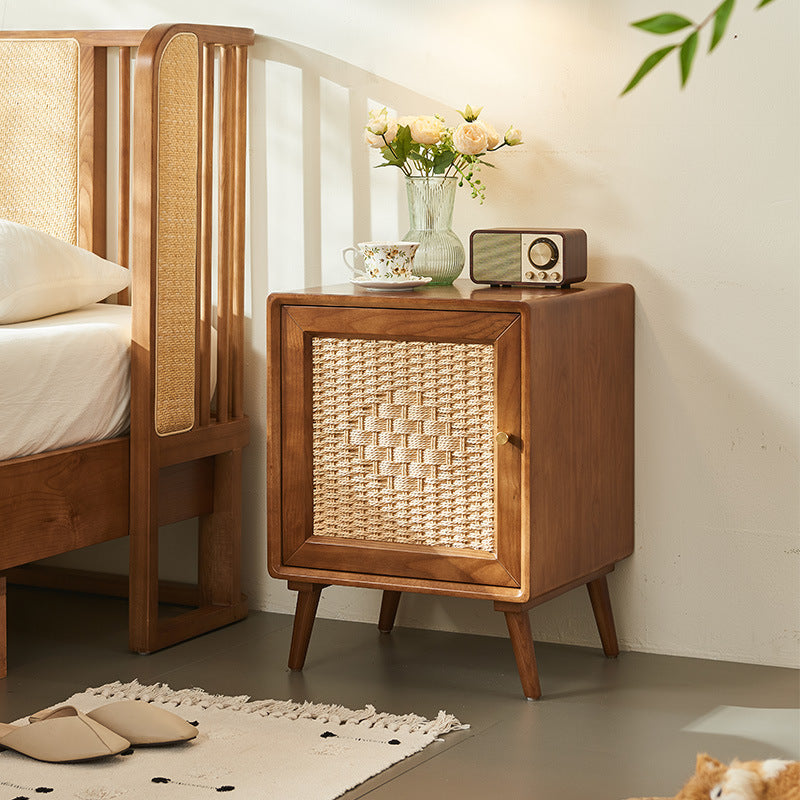 Chevet traditionnel rustique carré en frêne massif, contreplaqué, tressage en corde, 2 tiroirs pour chambre à coucher 