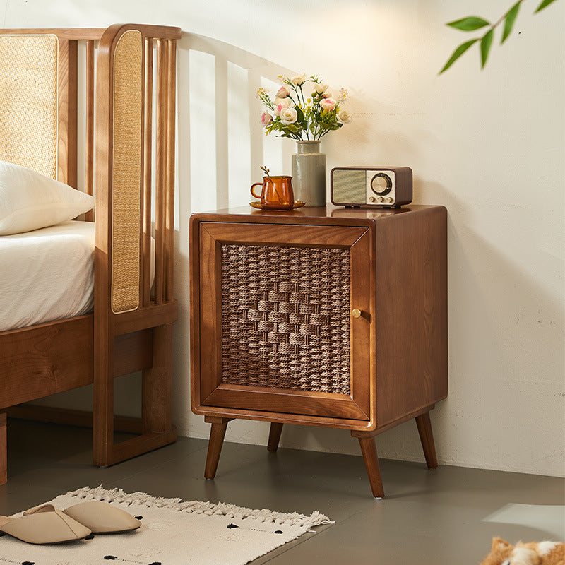 Chevet traditionnel rustique carré en frêne massif, contreplaqué, tressage en corde, 2 tiroirs pour chambre à coucher 