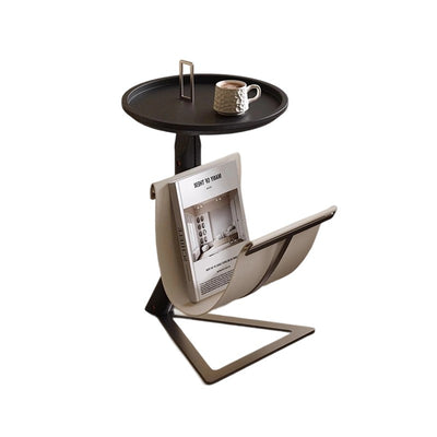 Contemporary Creative Round Triangle Ash Wood Stainless Steel Saddle Leather Coffee Table 2-Tier For Living Room