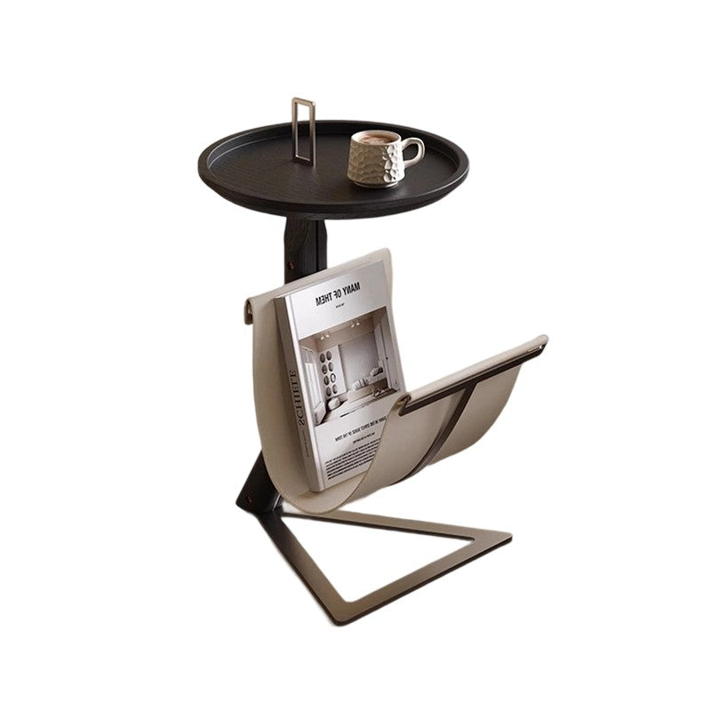 Contemporary Creative Round Triangle Ash Wood Stainless Steel Saddle Leather Coffee Table 2-Tier For Living Room