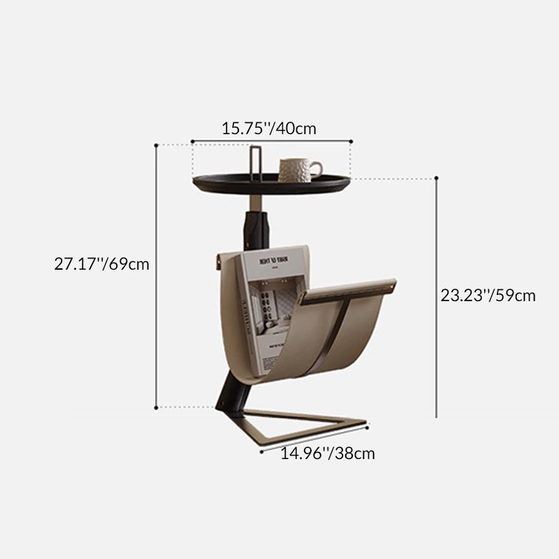 Table basse contemporaine créative ronde triangulaire en MDF et acier inoxydable avec cuir synthétique façon selle, à 2 niveaux pour salon 