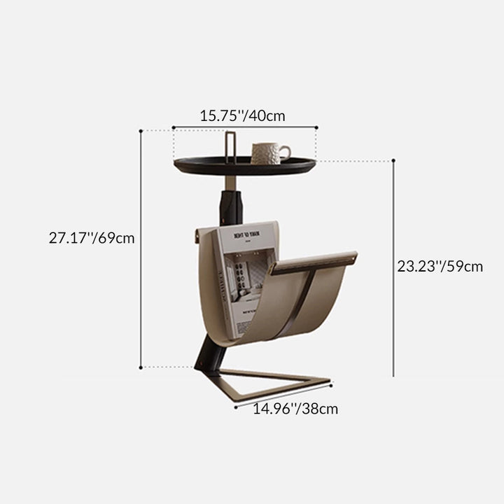 Table basse contemporaine créative ronde triangulaire en MDF et acier inoxydable avec cuir synthétique façon selle, à 2 niveaux pour salon 