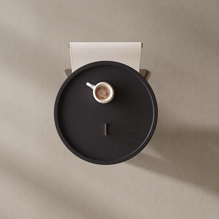 Table basse contemporaine créative ronde triangulaire en MDF et acier inoxydable avec cuir synthétique façon selle, à 2 niveaux pour salon 