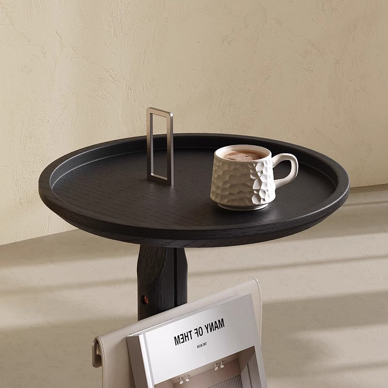 Contemporary Creative Round Triangle Ash Wood Stainless Steel Saddle Leather Coffee Table 2-Tier For Living Room