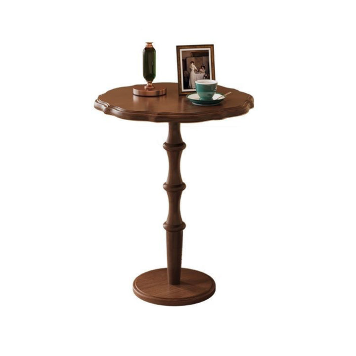 Traditional Vintage Round Lacework Rubberwood Coffee Table 1-Tier For Living Room