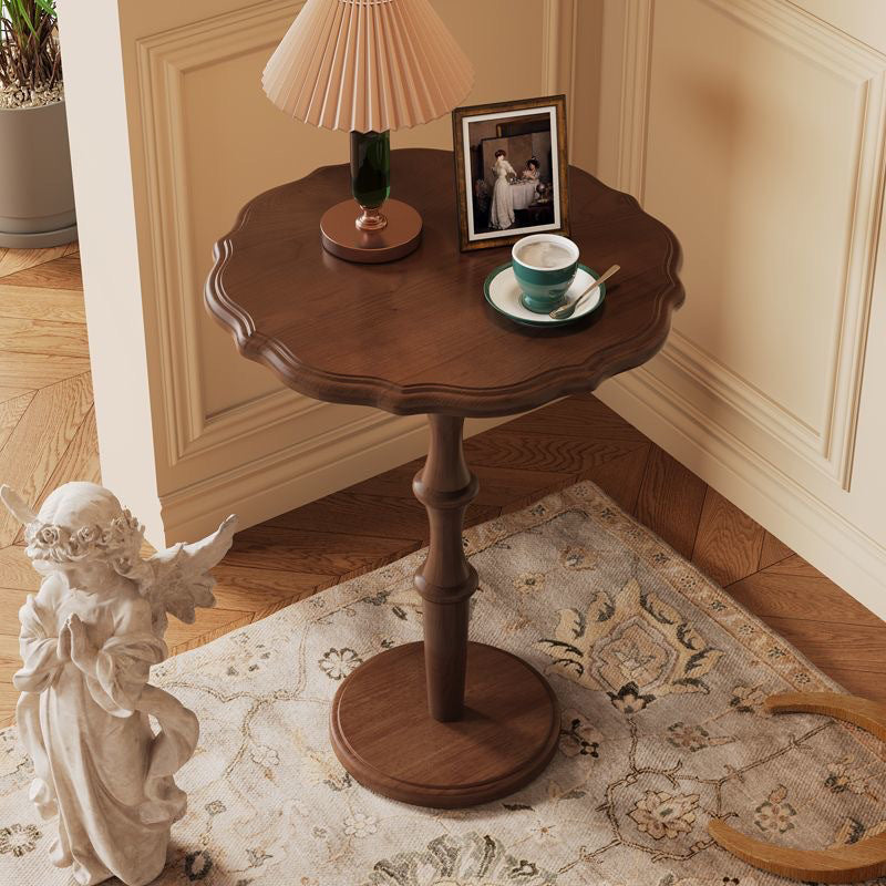 Traditional Vintage Round Lacework Rubberwood Coffee Table 1-Tier For Living Room
