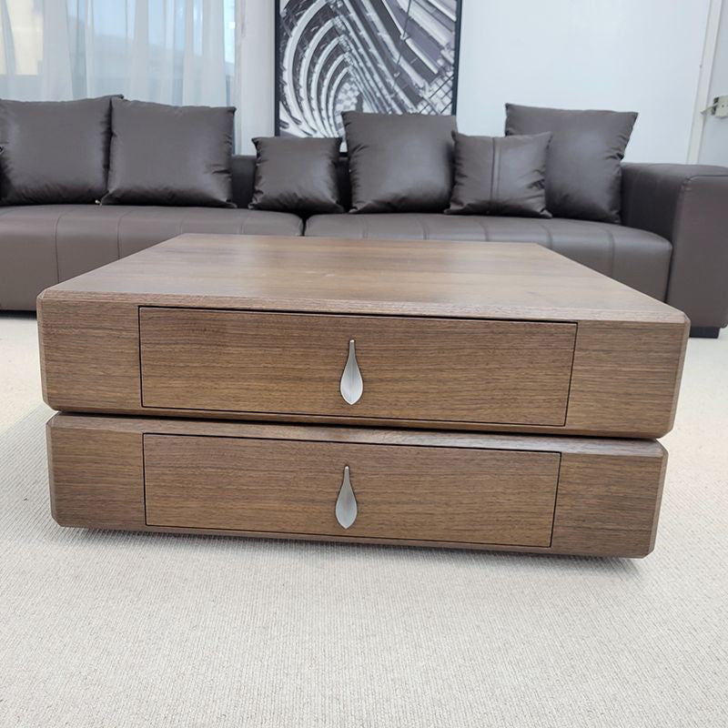 Traditional Vintage Square Pine Wood Stainless Steel Rotatable Coffee Table 2-Tier For Living Room