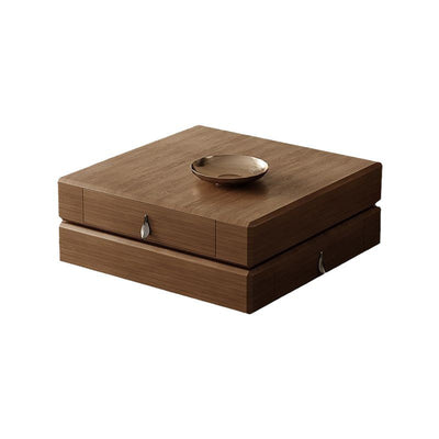 Traditional Vintage Square Pine Wood Stainless Steel Rotatable Coffee Table 2-Tier For Living Room