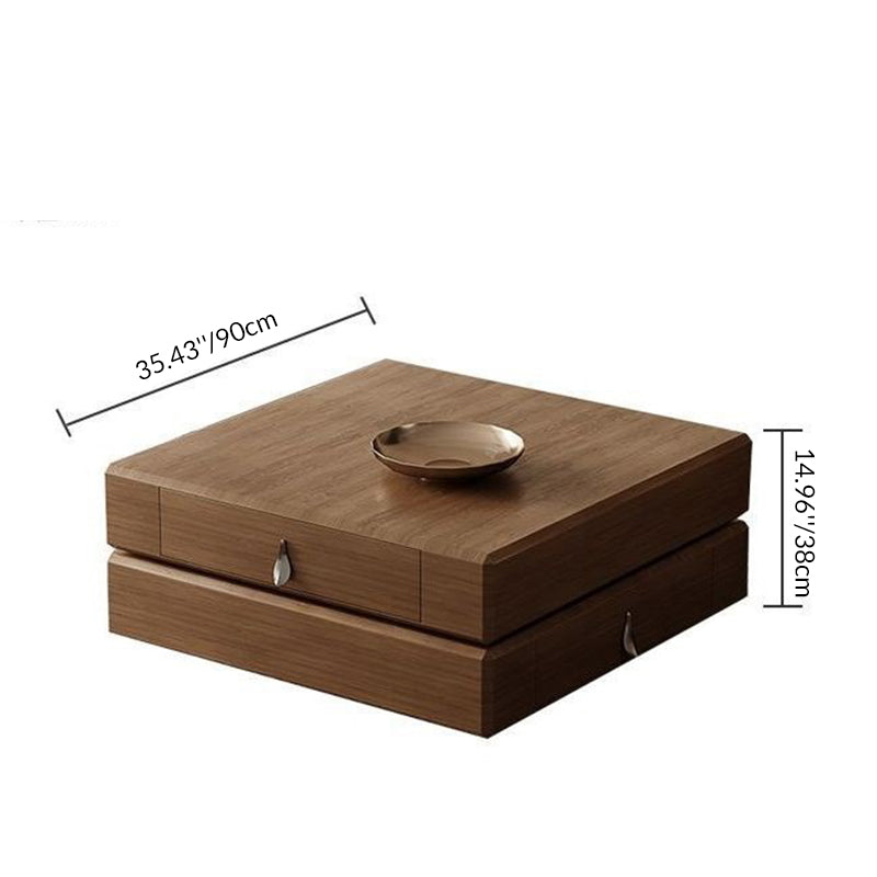 Traditional Vintage Square Pine Wood Stainless Steel Rotatable Coffee Table 2-Tier For Living Room