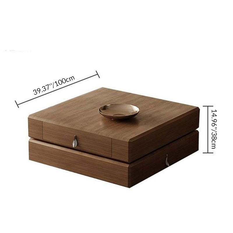 Traditional Vintage Square Pine Wood Stainless Steel Rotatable Coffee Table 2-Tier For Living Room