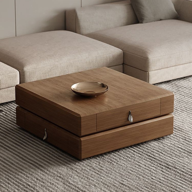Traditional Vintage Square Pine Wood Stainless Steel Rotatable Coffee Table 2-Tier For Living Room