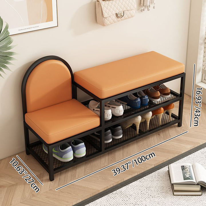 Banc rectangulaire minimaliste moderne en fer avec simili cuir et éponge à 2 niveaux pour entrées 
