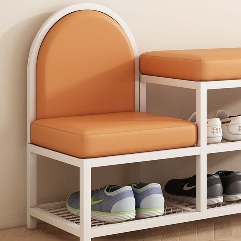 Banc rectangulaire minimaliste moderne en fer avec simili cuir et éponge à 2 niveaux pour entrées 
