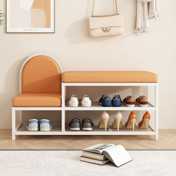 Banc rectangulaire minimaliste moderne en fer avec simili cuir et éponge à 2 niveaux pour entrées 