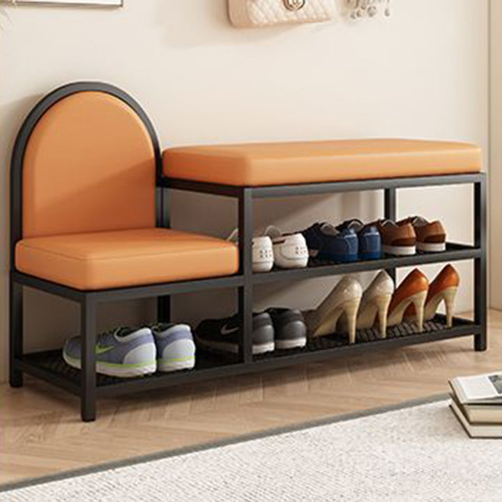 Banc rectangulaire minimaliste moderne en fer avec simili cuir et éponge à 2 niveaux pour entrées 