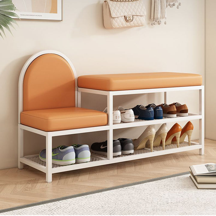 Banc rectangulaire minimaliste moderne en fer avec simili cuir et éponge à 2 niveaux pour entrées 