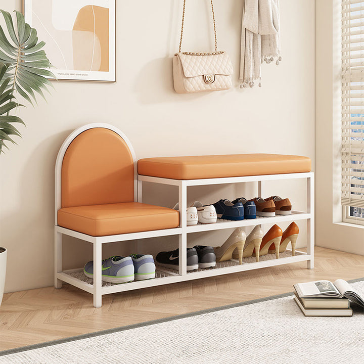 Banc rectangulaire minimaliste moderne en fer avec simili cuir et éponge à 2 niveaux pour entrées 