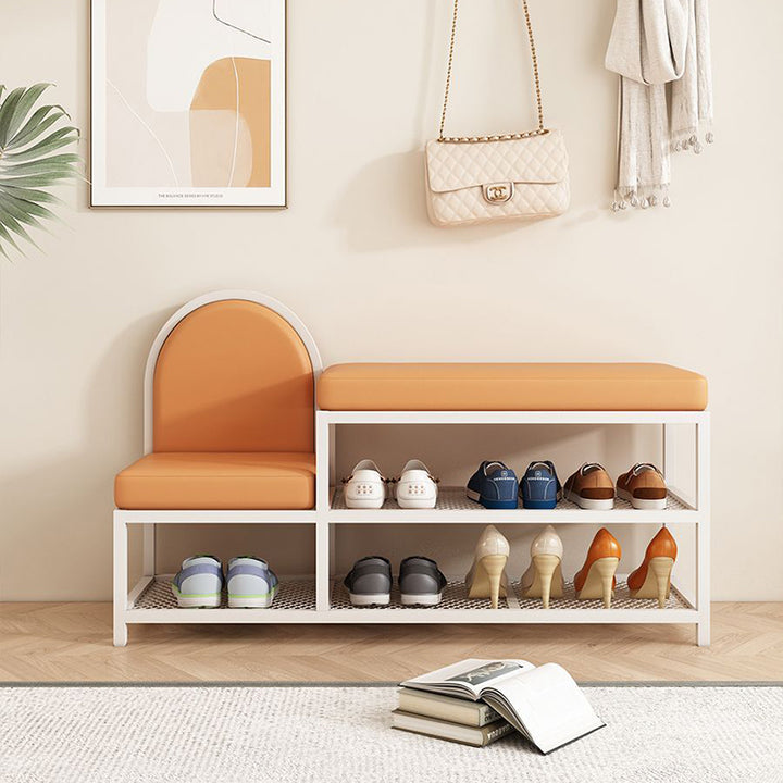 Banc rectangulaire minimaliste moderne en fer avec simili cuir et éponge à 2 niveaux pour entrées 