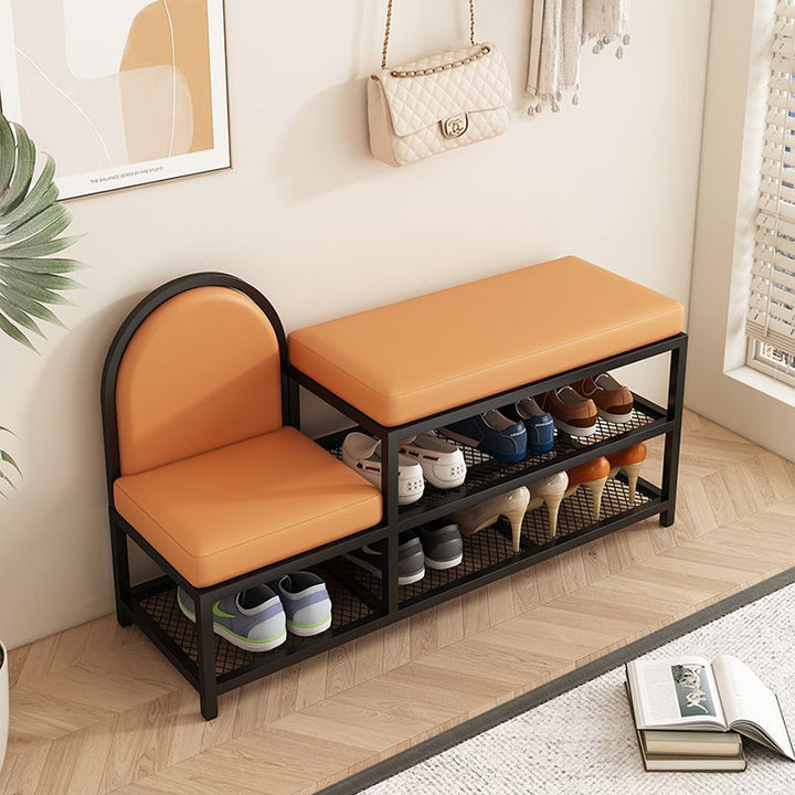 Banc rectangulaire minimaliste moderne en fer avec simili cuir et éponge à 2 niveaux pour entrées 