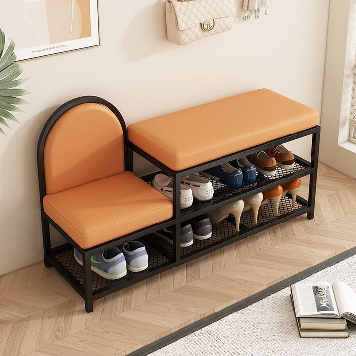 Banc rectangulaire minimaliste moderne en fer avec simili cuir et éponge à 2 niveaux pour entrées 