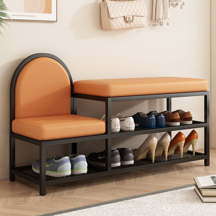 Banc rectangulaire minimaliste moderne en fer avec simili cuir et éponge à 2 niveaux pour entrées 