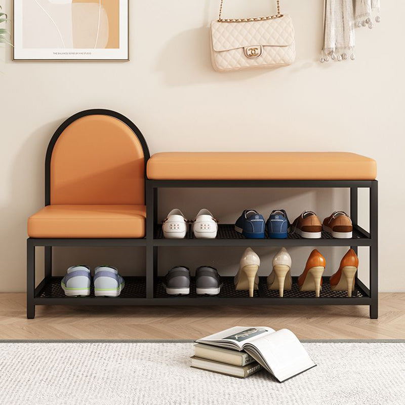 Banc rectangulaire minimaliste moderne en fer avec simili cuir et éponge à 2 niveaux pour entrées 