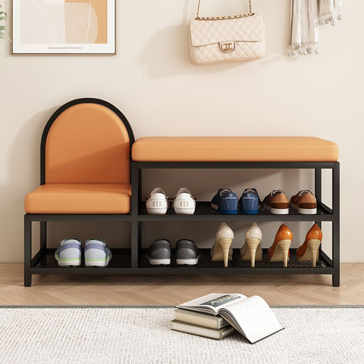 Banc rectangulaire minimaliste moderne en fer avec simili cuir et éponge à 2 niveaux pour entrées 