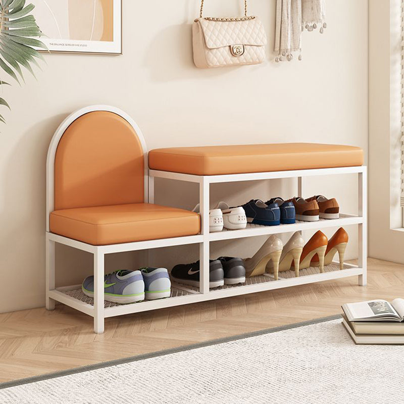 Banc rectangulaire minimaliste moderne en fer avec simili cuir et éponge à 2 niveaux pour entrées 