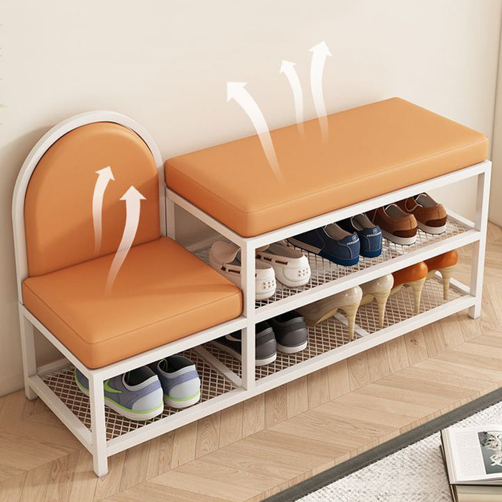 Banc rectangulaire minimaliste moderne en fer avec simili cuir et éponge à 2 niveaux pour entrées 