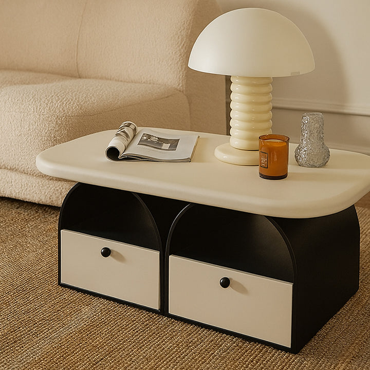 Modern Art Deco Eyeglasses Solid Wood Plywood Rubberwood &amp; MDF Coffee Table 4-Drawer For Living Room