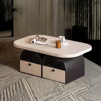 Modern Art Deco Eyeglasses Plywood Rubberwood & MDF Coffee Table 4-Drawer For Living Room