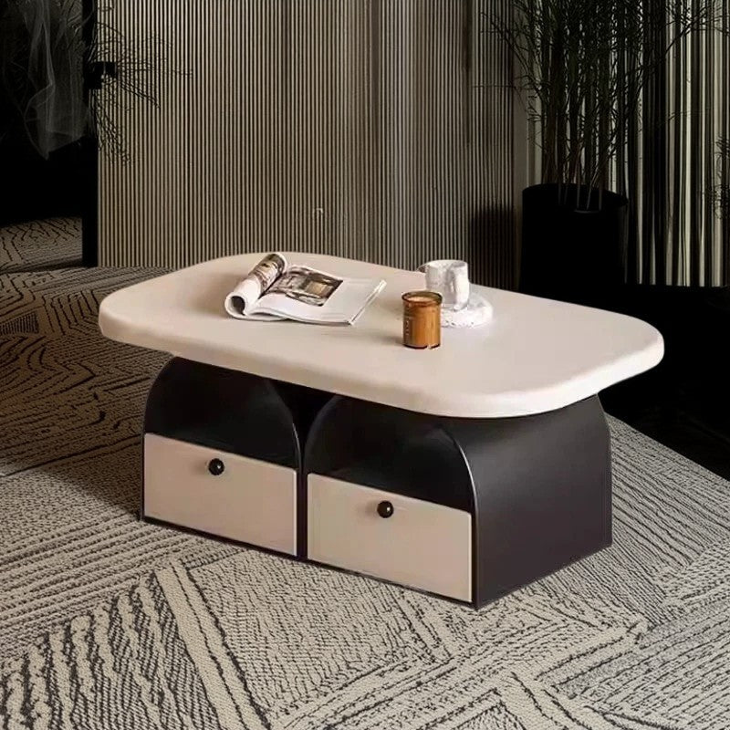 Modern Art Deco Eyeglasses Plywood Rubberwood & MDF Coffee Table 4-Drawer For Living Room