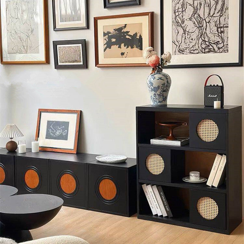 Contemporary Scandinavian Rectangular Pine Wood Floor-to-Ceiling Storage Cabinet 3-Tier For Study