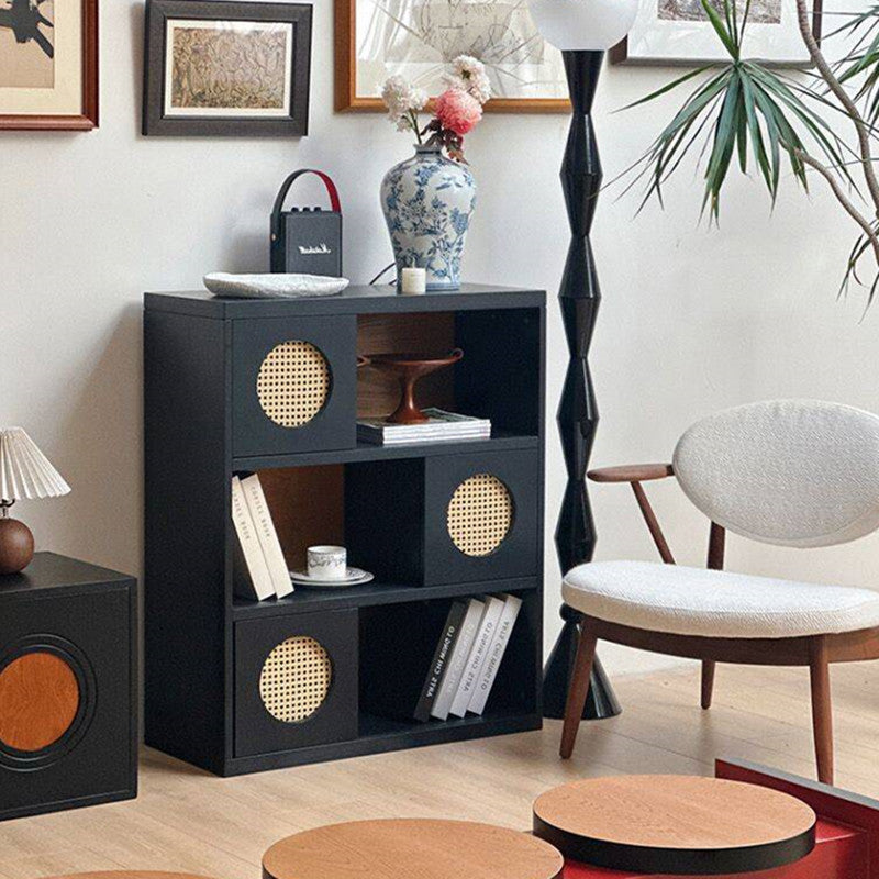 Contemporary Scandinavian Rectangular Pine Wood Floor-to-Ceiling Storage Cabinet 3-Tier For Study