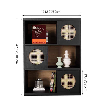 Contemporary Scandinavian Rectangular Pine Wood Floor-to-Ceiling Storage Cabinet 3-Tier For Study