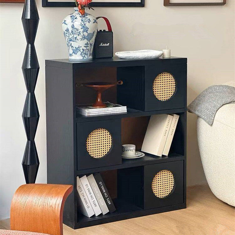 Contemporary Scandinavian Rectangular Pine Wood Floor-to-Ceiling Storage Cabinet 3-Tier For Study