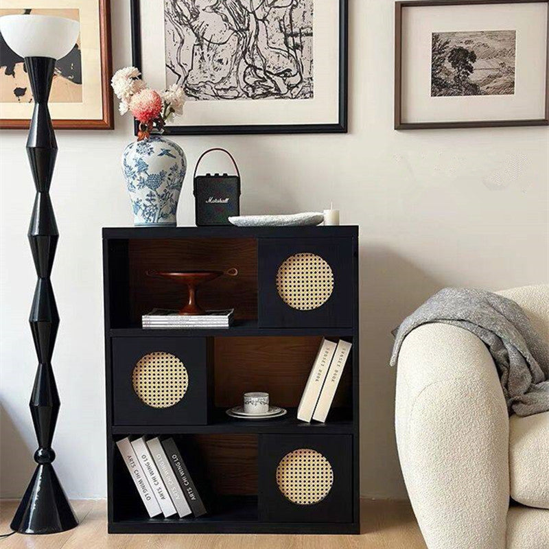 Contemporary Scandinavian Rectangular Pine Wood Floor-to-Ceiling Storage Cabinet 3-Tier For Study