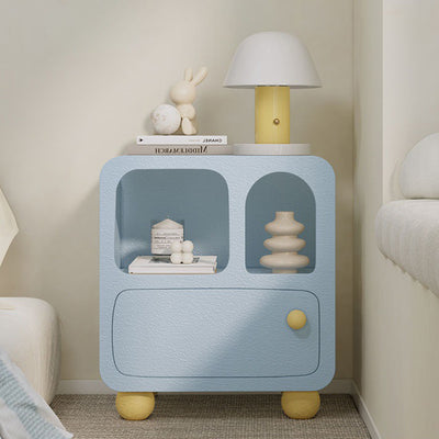 Contemporary Nordic Square Skeleton MDF & Solid Wood Nightstand 1-Drawer For Bedroom