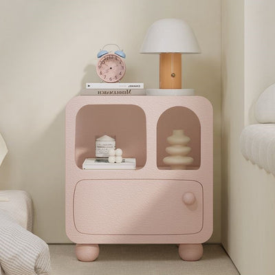 Contemporary Nordic Square Skeleton MDF & Solid Wood Nightstand 1-Drawer For Bedroom