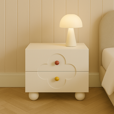 Simplicidad Moderna Mesa de Noche Cuadrada de Trébol de Cuatro Hojas de Aglomerado con 2 Cajones para Dormitorio 