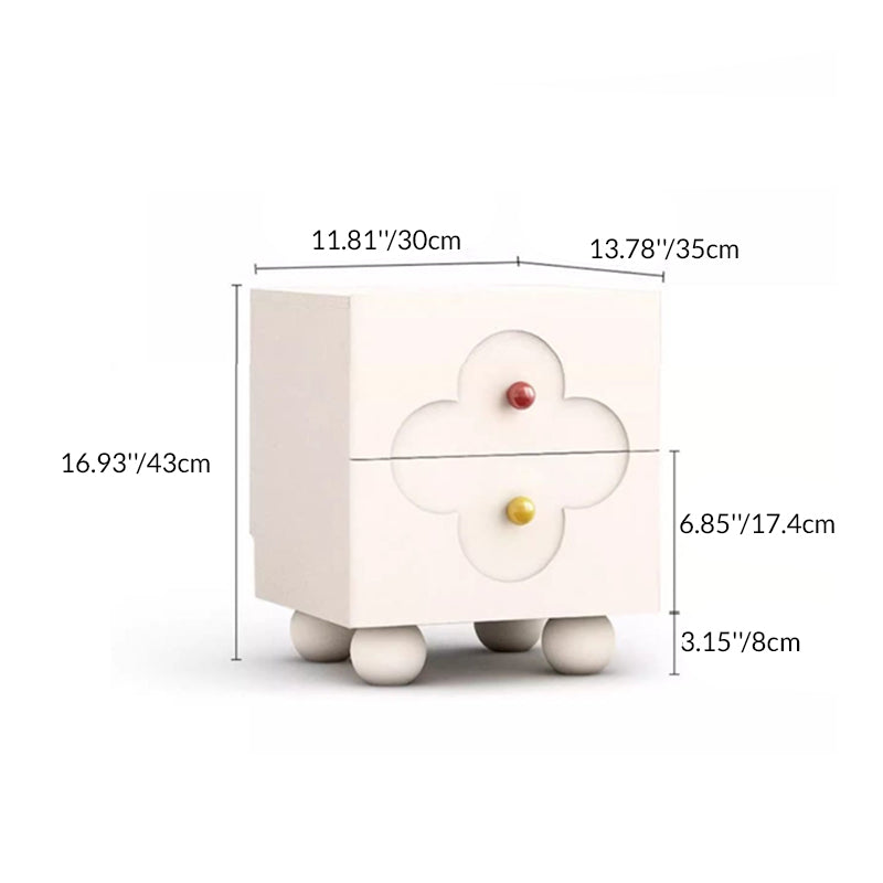 Simplicidad Moderna Mesa de Noche Cuadrada de Trébol de Cuatro Hojas de Aglomerado con 2 Cajones para Dormitorio 