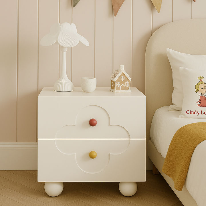 Modern Simplicity Four-Leaf Clover Square MDF Nightstand 2-Drawer For Bedroom
